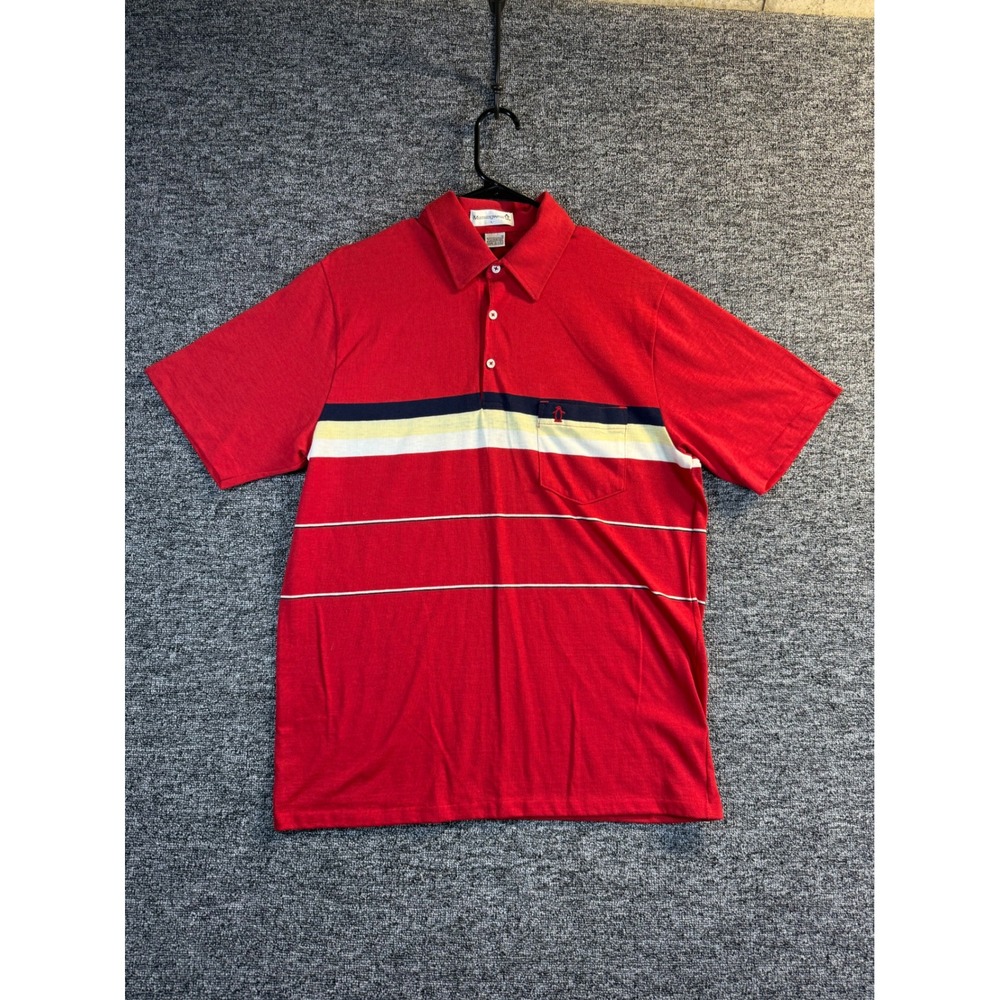 Vintage Munsingwear Grand Slam Polo Shirt Red Striped Pocket Mens Large USA Made